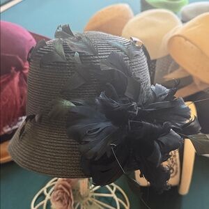 August Hats Black Feathered Women's Hat Cloche Summer